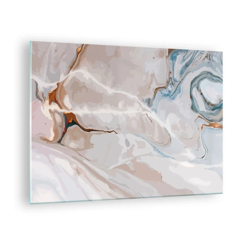 Quadro em vidro - Padrão artístico em tons neutros com toques de azul - 70x50cm - Meandros azuis sob branco - Decoração de parede moderna para a sala de estar e quarto ARTTOR