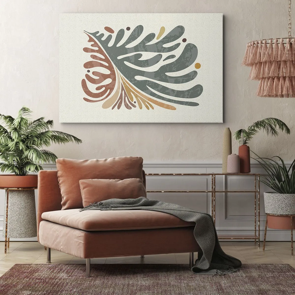 Quadro em tela - Folha abstrata colorida em um fundo claro - 70x50cm - Folha multicolorida - Decoração de parede moderna para a sala de estar e quarto ARTTOR