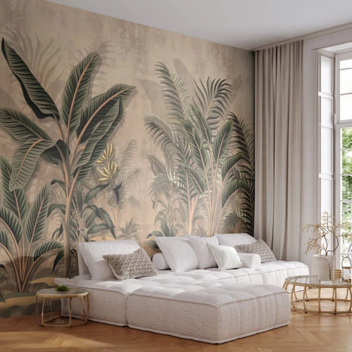 Papel de Parede Autocolante Deluxe Sticker - Gravura em estilo colonial - Floresta tropical, Coqueiro, Bananeira - 250x175 cm