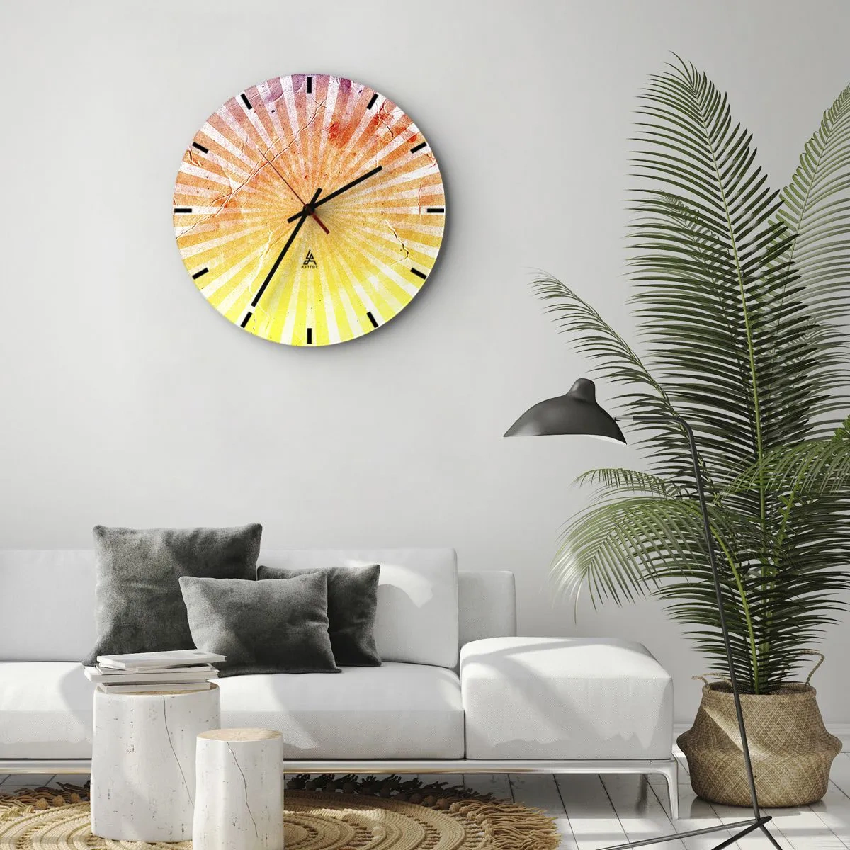 Relógio de parede - Relógio em vidro - Um padrão radiante nas cores do nascer e do pôr do sol - 30x30cm - Nasceres e entardeceres - Decoração de parede moderna para a sala de estar, cozinha e quarto ARTTOR
