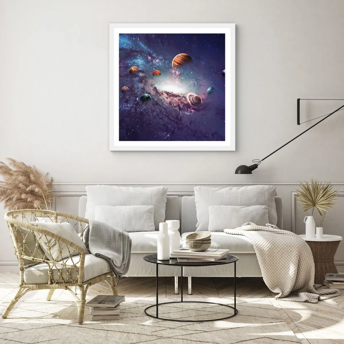 Pôster em moldura branca - Sistema da dança solar - 50x50 cm