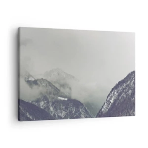 Quadro em tela - Um vale montanhoso envolto em névoa em tons de cinza - 70x50cm - Vale nebuloso - Decoração de parede moderna para a sala de estar e quarto ARTTOR