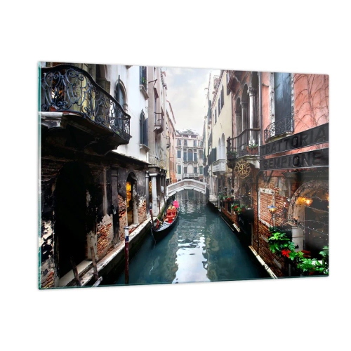 Quadro em vidro - Paisagem veneziana com gôndola e ponte - 120x80 cm