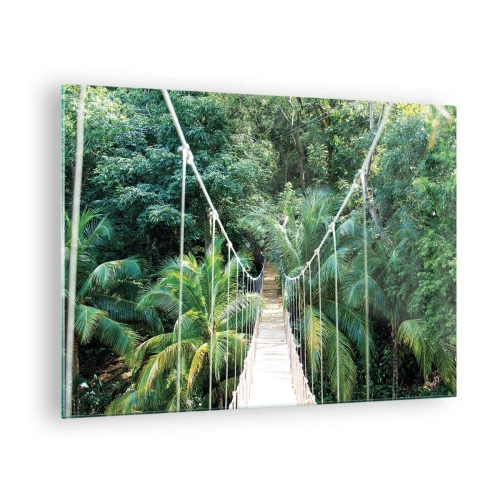 Quadro em vidro - Ponte suspensa em uma floresta tropical - 70x50cm - Bem-vindo à selva! - Decoração de parede moderna para a sala de estar e quarto ARTTOR