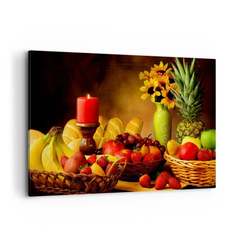 Quadro em tela - Natureza morta com pão e fruta - 120x80 cm