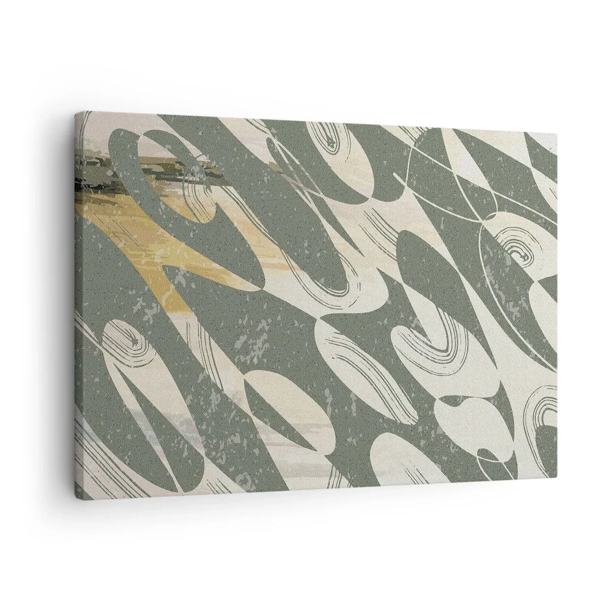 Quadro em tela - Formas dinâmicas em tons de verde e dourado - 70x50cm - Abstração rítmica - Decoração de parede moderna para a sala de estar e quarto ARTTOR