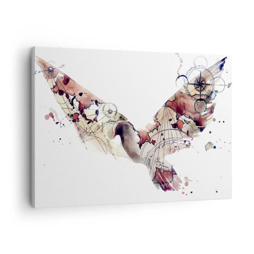 Quadro em tela - Silhueta artística de pássaro com padrões geométricos - 70x50cm - Andarilho voador - Decoração de parede moderna para a sala de estar e quarto ARTTOR