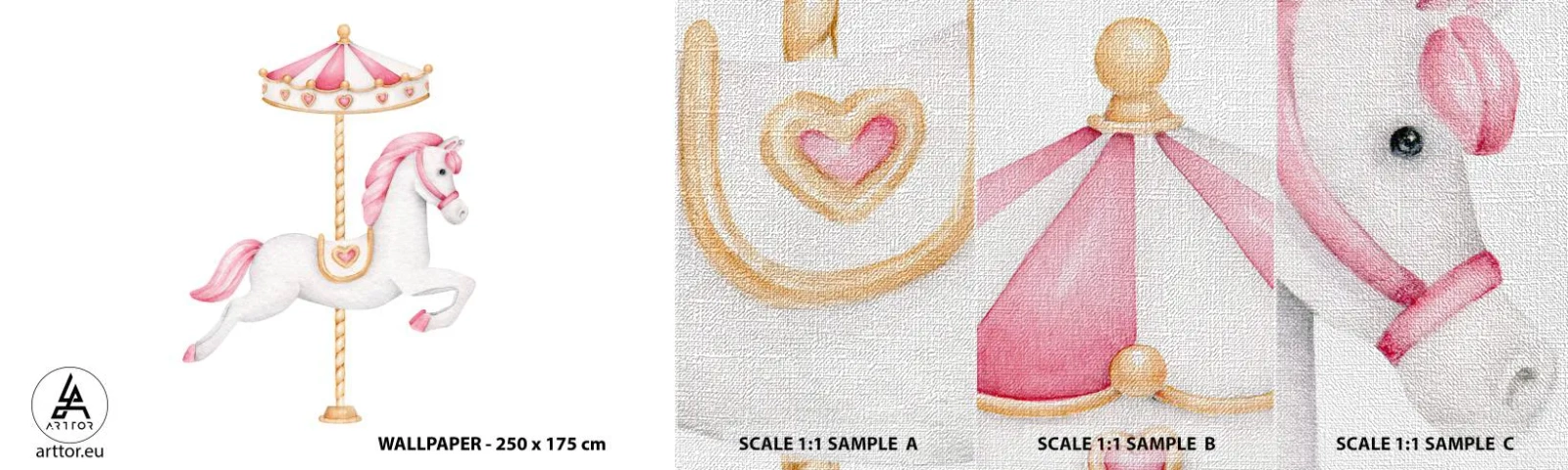 Amostra de papel de parede Premium Canvas - Caiu no chão - Cavalo, Carrossel, Feminino - 100x30 cm