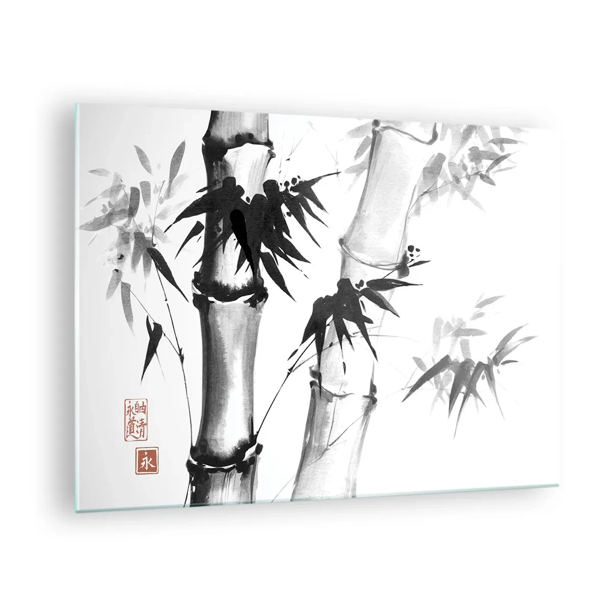 Quadro em vidro - Bambu em estilo tradicional - 70x50cm - Foco no Oriente - Decoração de parede moderna para a sala de estar e quarto ARTTOR