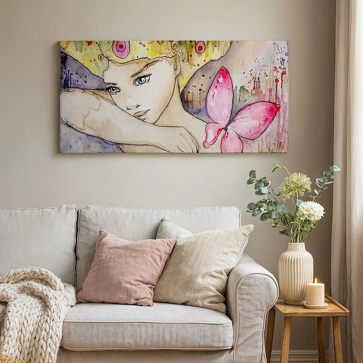 Quadro em tela - Princesa borboleta - 100x40 cm