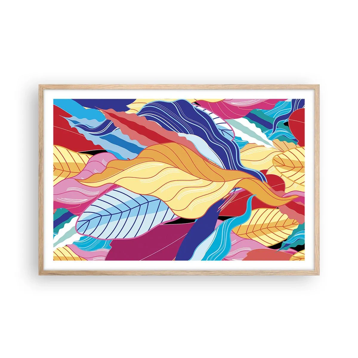 Pôster com moldura de carvalho claro - Bagunça colorida - 91x61 cm