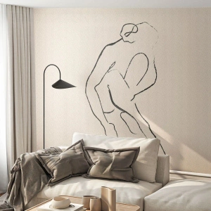 Papel de Parede Premium Sand - Esboço íntimo - Minimalismo, Agir, Mulher - 300x210 cm