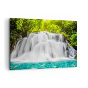 Quadro em tela - Cascata espumosa do verde ao azul - 120x80 cm