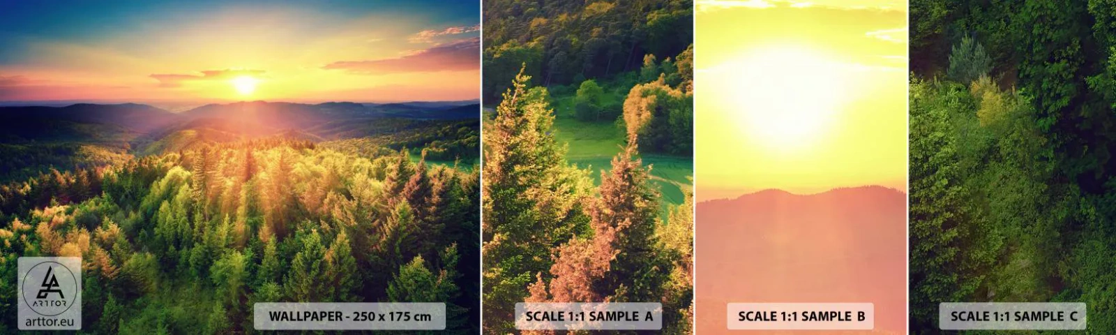 Amostra de papel de parede autocolante Deluxe Sticker - Picos e cumes - Paisagem, Floresta, Montanhas - 100x30 cm