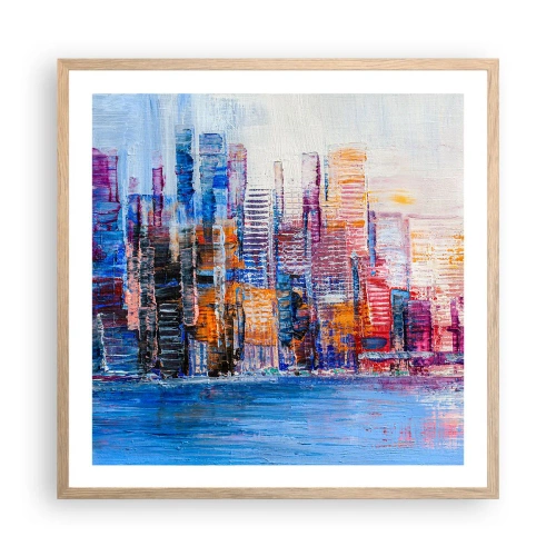 Pôster com moldura de carvalho claro - Metrópole alegre - 60x60 cm