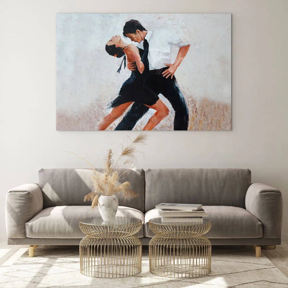Quadro em vidro - Um casal dançando tango em uma pose dinâmica - 70x50cm - O tango dos meus sonhos - Decoração de parede moderna para a sala de estar e quarto ARTTOR