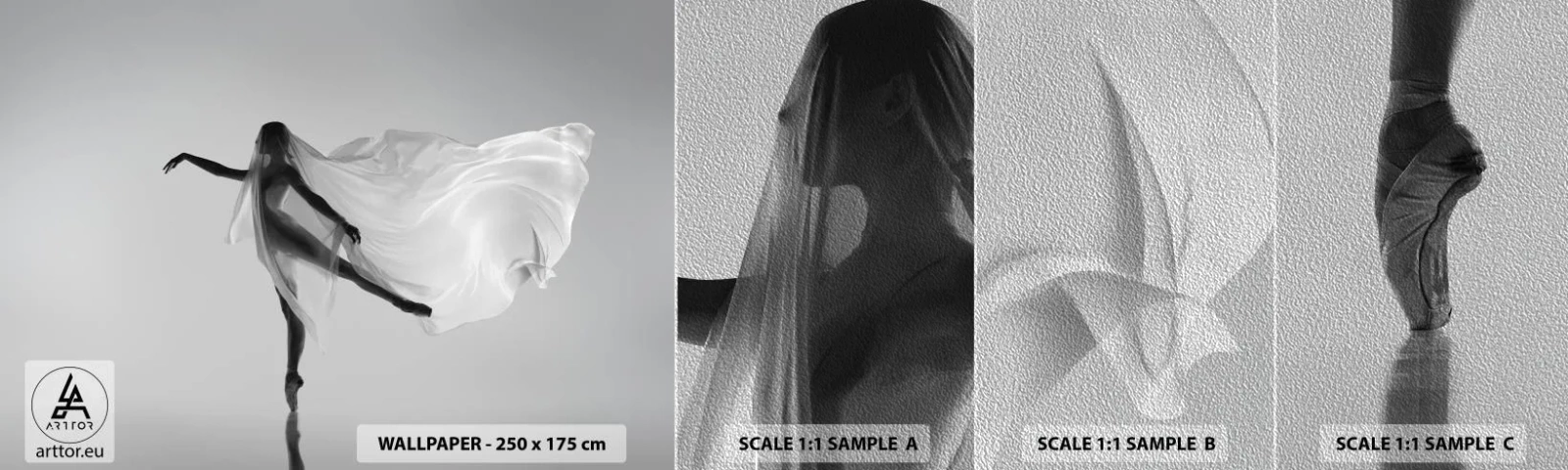 Amostra de papel de parede Premium Sand - Leveza e graça - Mulher, Dança, Modelo - 100x30 cm