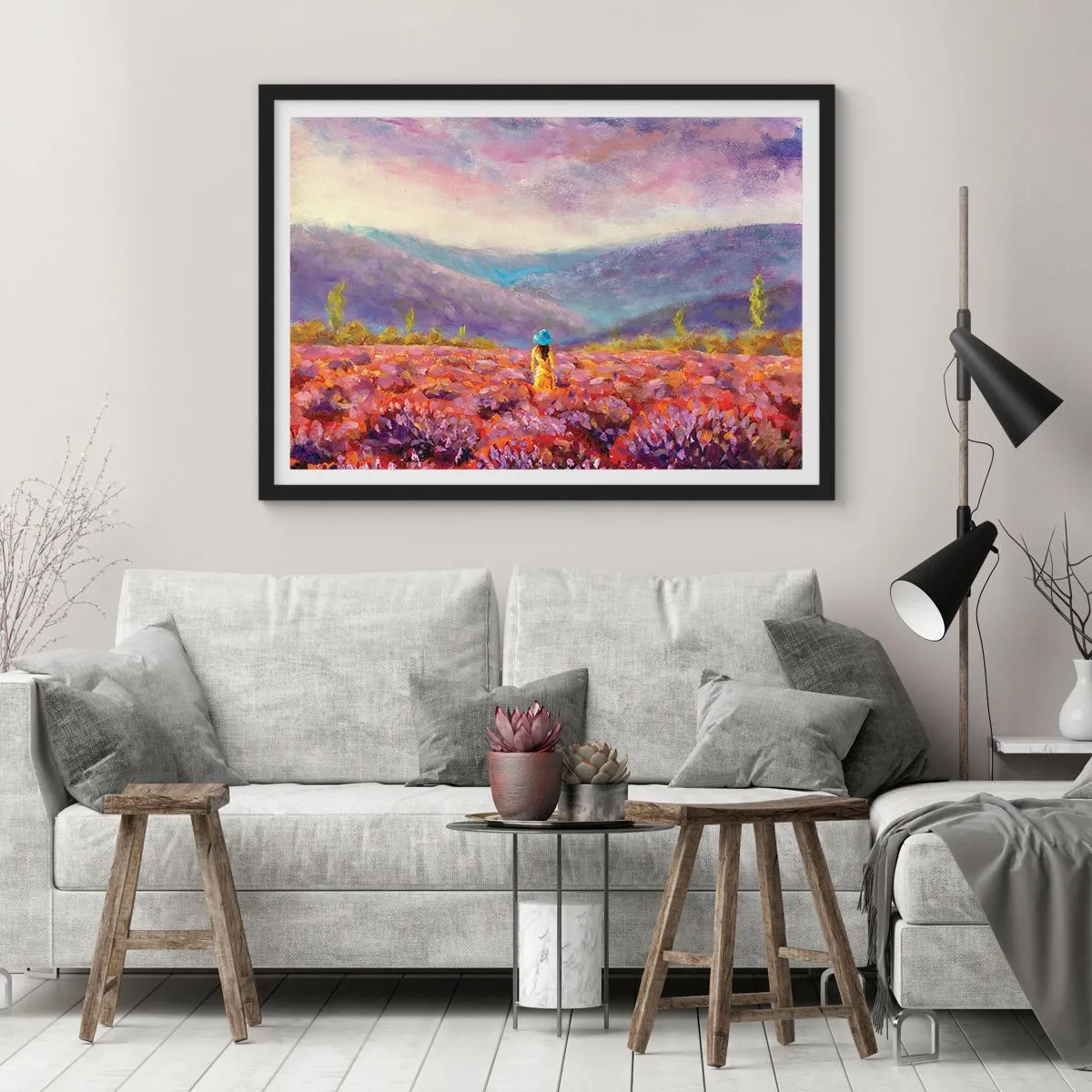 Pôster com moldura preta - No mundo da lavanda - 40x30 cm