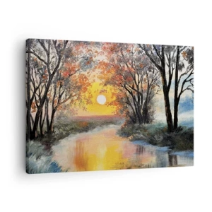 Quadro em tela - Pôr do sol sobre o rio em uma paisagem de outono - 70x50cm - Vibrações de outono - Decoração de parede moderna para a sala de estar e quarto ARTTOR