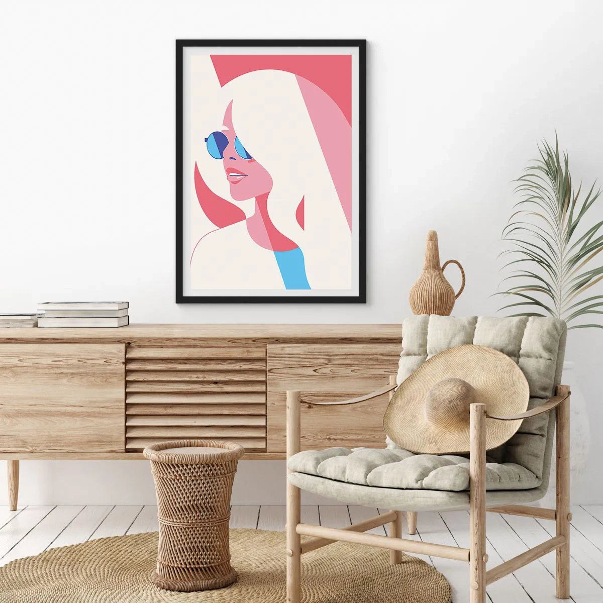 Pôster com moldura preta - Retrato estilizado de uma mulher usando óculos de sol - 50x70cm - Era uma loira... - Decoração de parede moderna para a sala de estar e quarto ARTTOR
