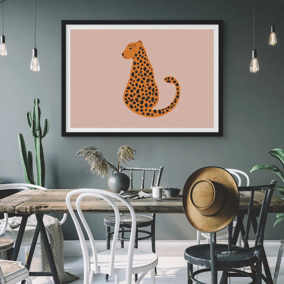 Pôster com moldura preta - A estampa de leopardo está na moda - 50x40 cm