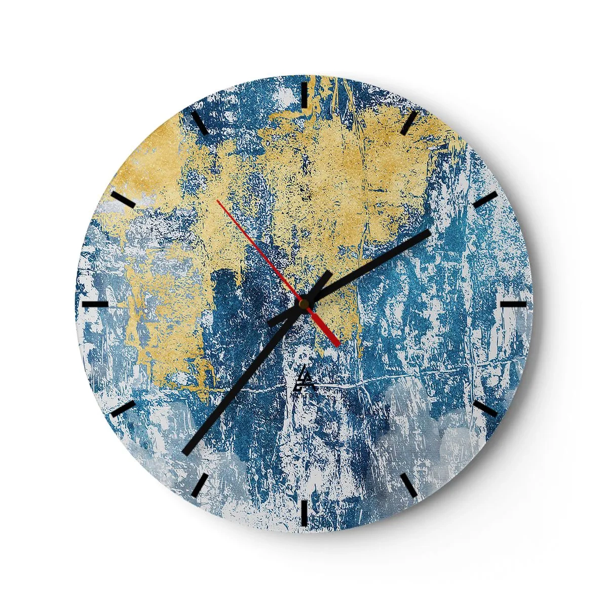 Relógio de parede - Relógio em vidro - Textura com detalhes em azul e dourado - 30x30cm - Abstração cheia de clima - Decoração de parede moderna para a sala de estar, cozinha e quarto ARTTOR