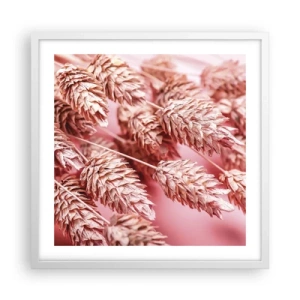 Pôster em moldura branca - Cascata floral em rosa - 50x50 cm