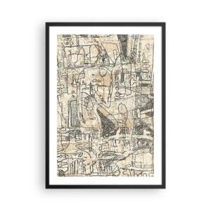Pôster com moldura preta - Padrão geométrico abstrato em tons de bege e preto - 50x70cm - À espera de ser decifrado - Decoração de parede moderna para a sala de estar e quarto ARTTOR