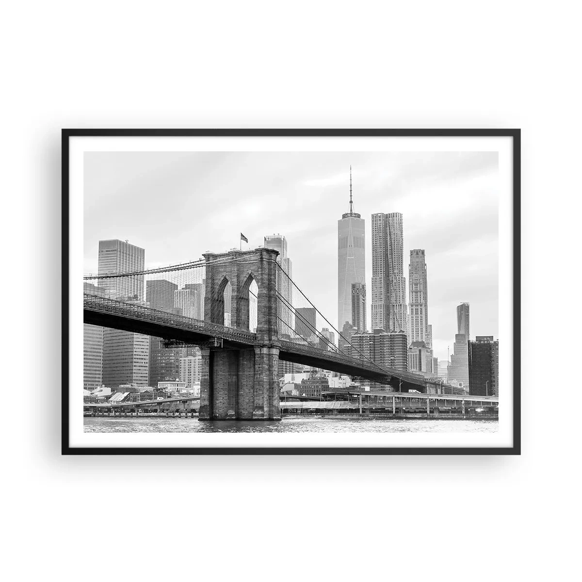 Pôster com moldura preta - Vibrações de Nova York - 100x70 cm