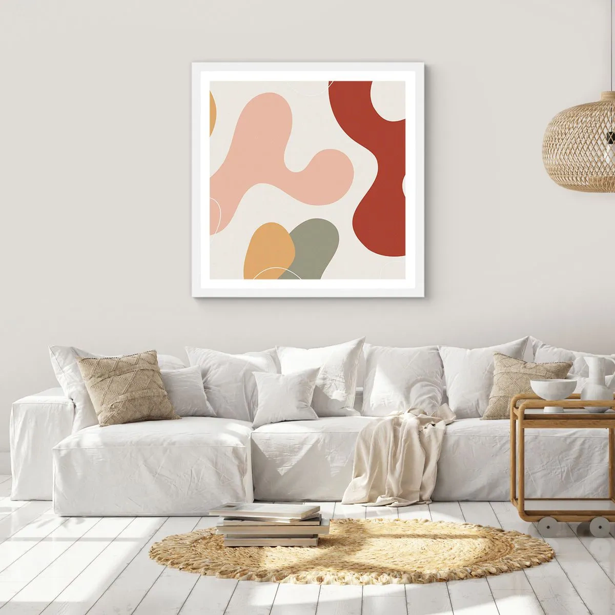 Pôster em moldura branca - Ziguezagues ornamentais - 40x40 cm