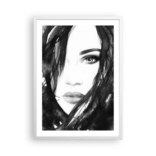 Pôster em moldura branca - Retrato de uma dama a preto e branco - 50x70 cm