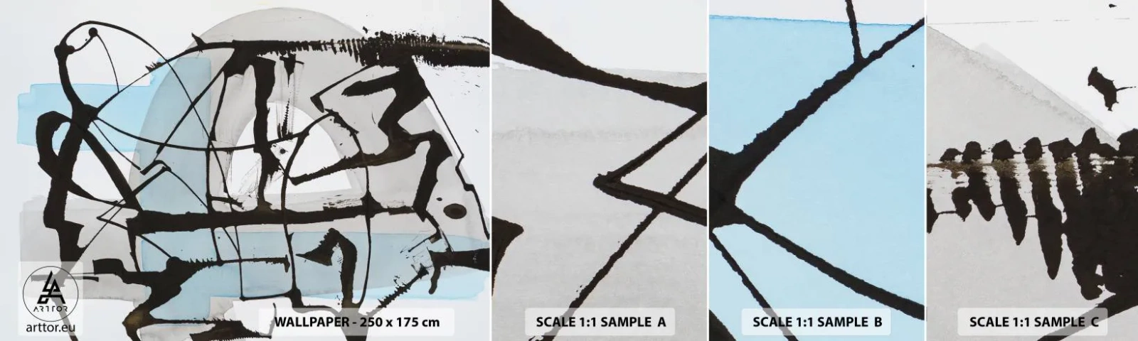 Amostra de Papel de Parede Standard Eco - Azul mesmo assim - Abstração, Pedaço, Caos - 100x30 cm