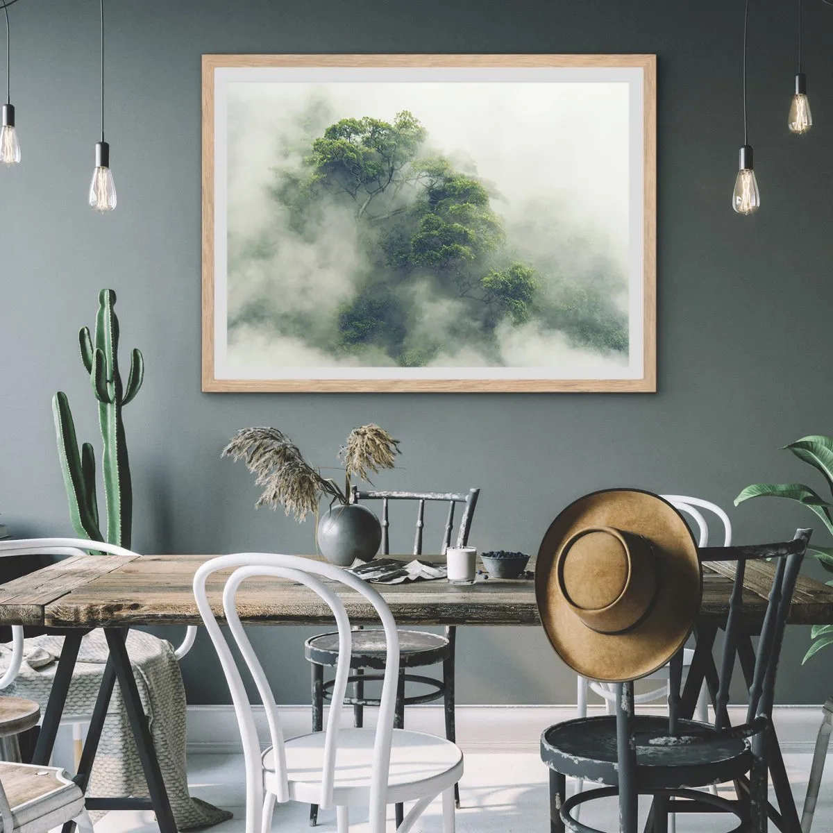 Pôster com moldura de carvalho claro - Envolto em neblina - 100x70 cm