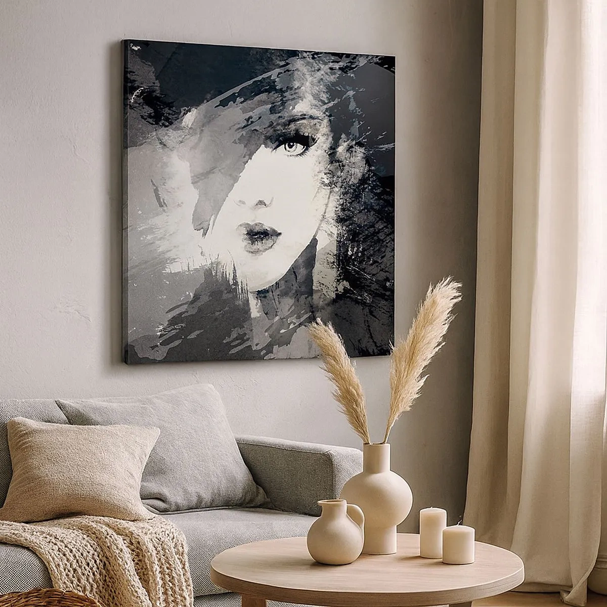 Quadro em tela - Por trás do véu cinzento - 30x30 cm