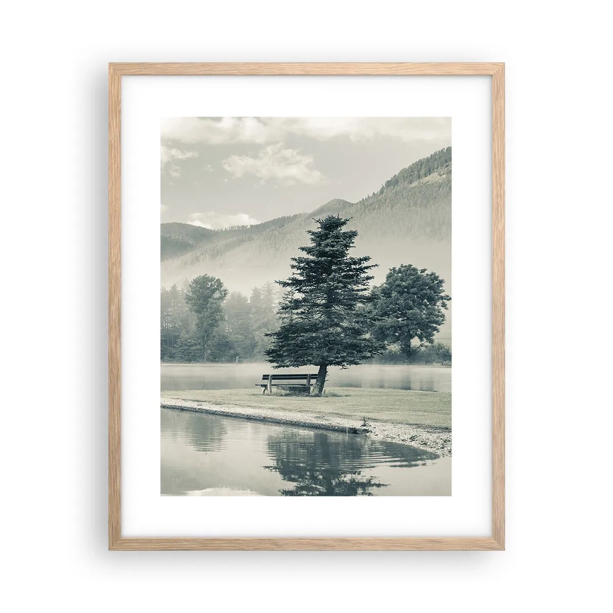 Pôster com moldura de carvalho claro - O lago ainda está a dormir - 40x50 cm