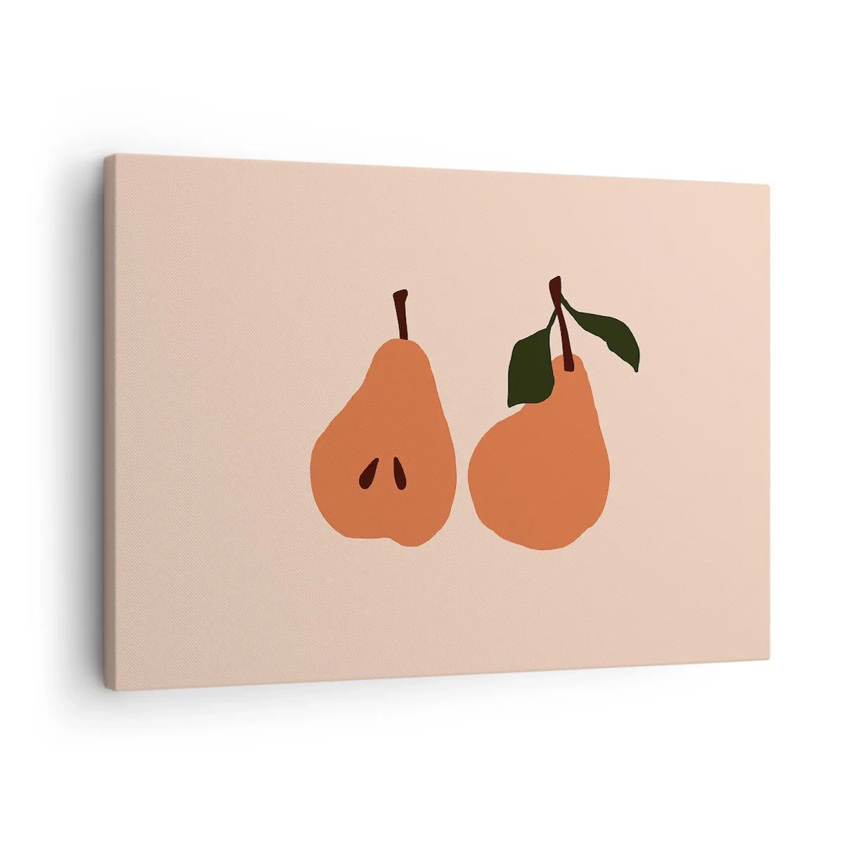 Quadro em tela - Uma ilustração minimalista de duas peras em um fundo bege. - 70x50cm - A própria doçura - Decoração de parede moderna para a sala de estar e quarto ARTTOR