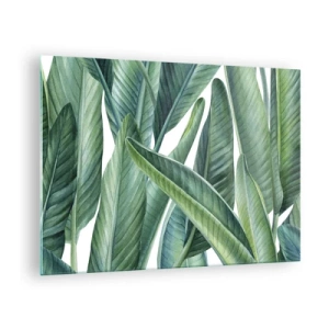 Quadro em vidro - Folhas tropicais em tons de verde - 70x50cm - O próprio verde - Decoração de parede moderna para a sala de estar e quarto ARTTOR