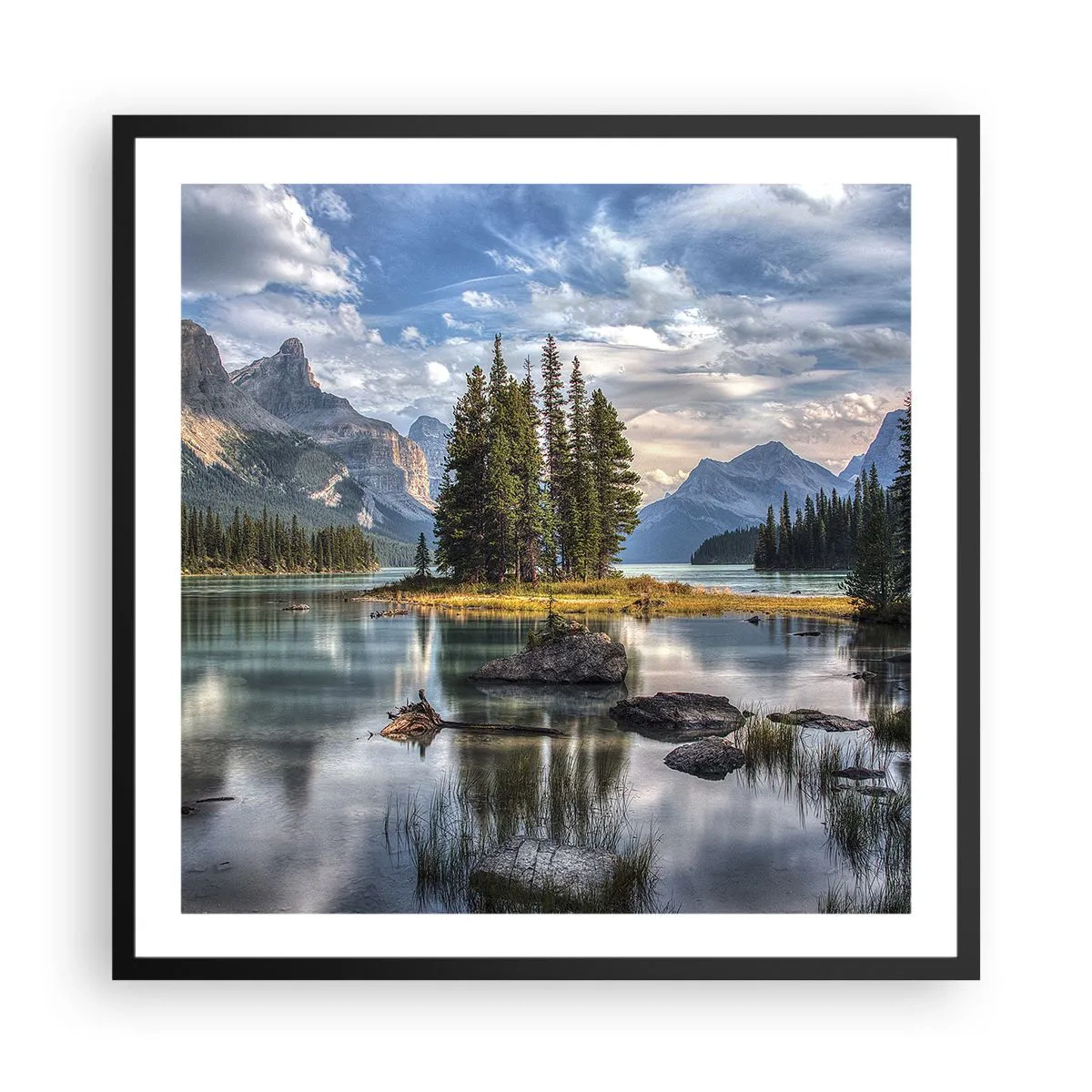 Pôster com moldura preta - Por águas grandes e límpidas… - 60x60 cm
