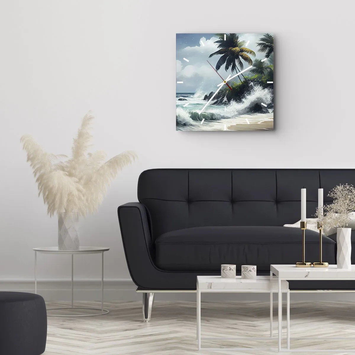 Relógio de parede - Relógio em vidro - Em uma costa tropical - 30x30 cm