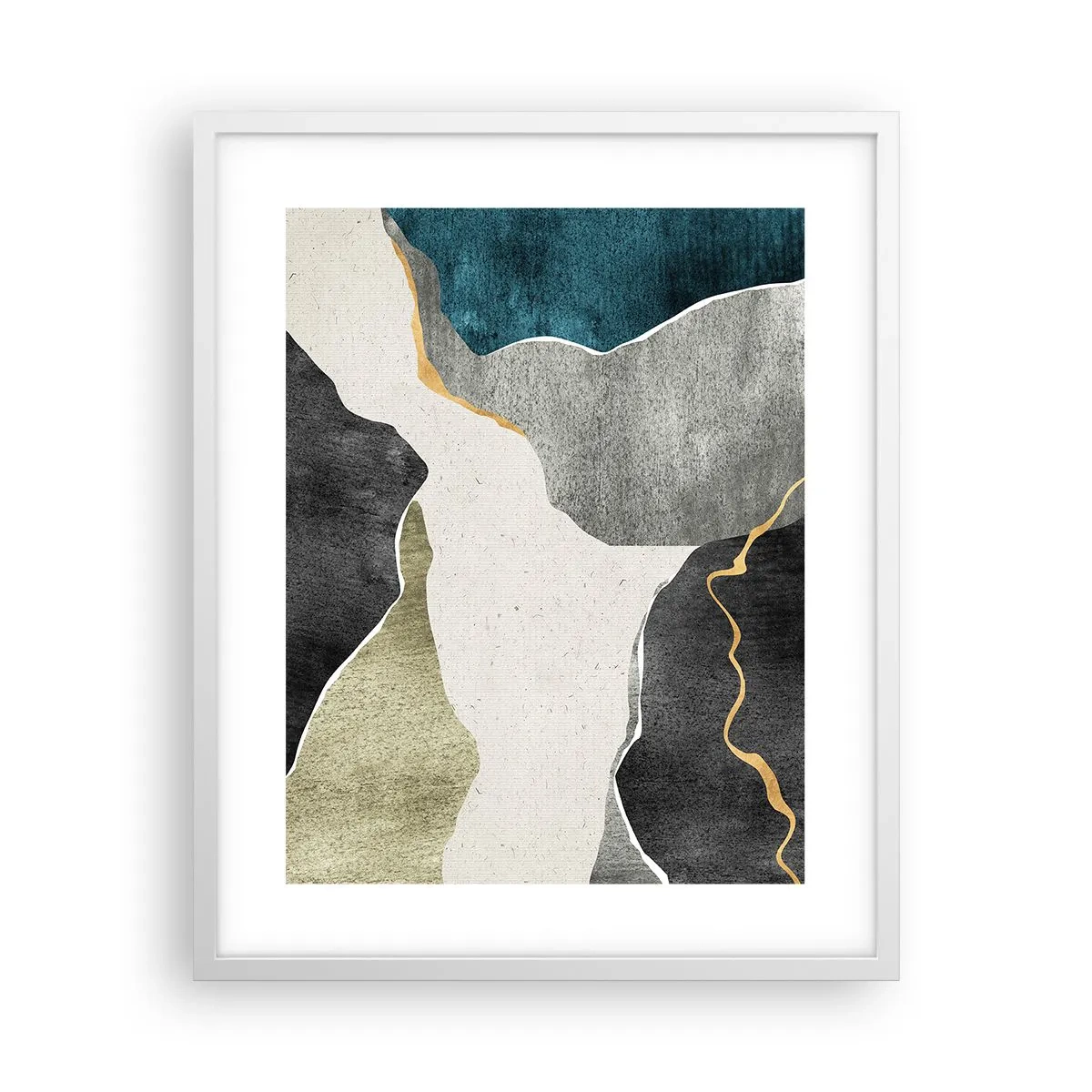 Pôster em moldura branca - Composição de mosaico com fio de ouro - 40x50 cm