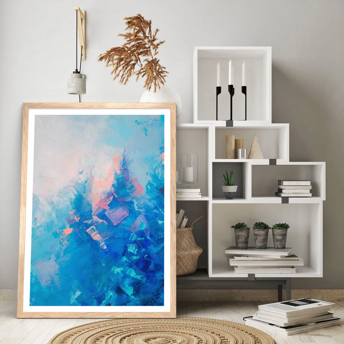 Pôster com moldura de carvalho claro - Abstração de inverno - 70x100 cm