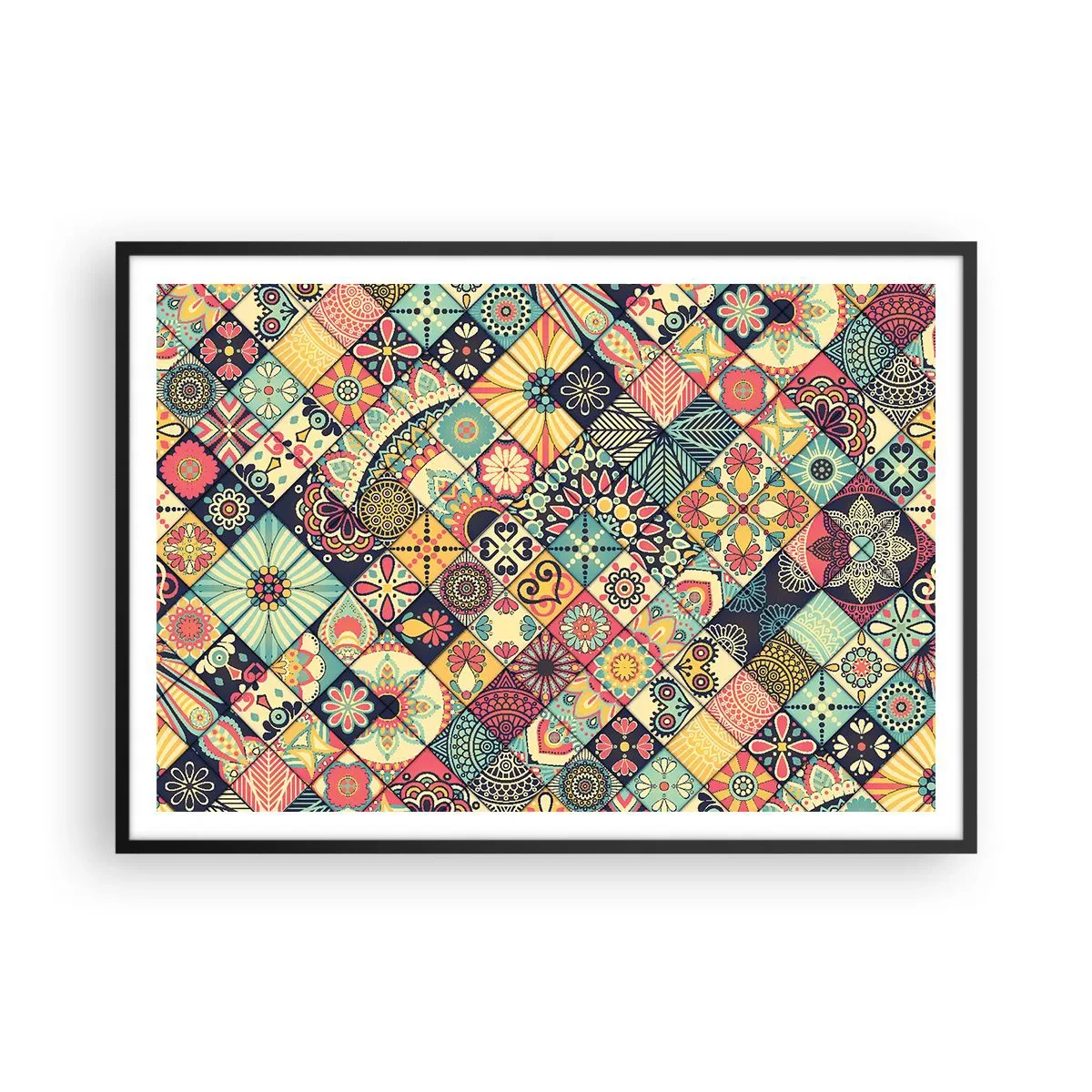 Pôster com moldura preta - Vibrações marroquinas - 100x70 cm