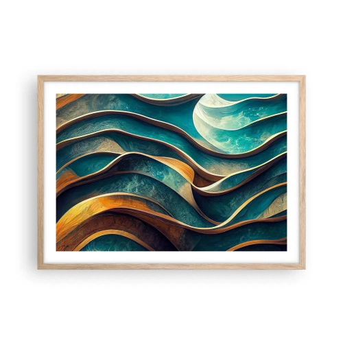 Pôster com moldura de carvalho claro - Meandros de azul - 70x50 cm