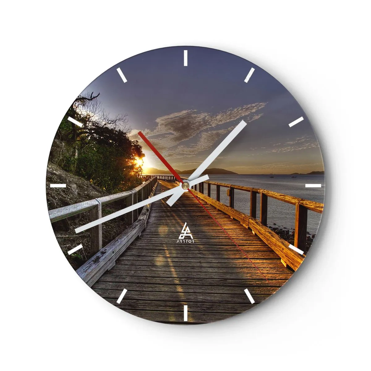 Relógio de parede - Relógio em vidro - Caminhada constante em direção ao sol - 40x40 cm