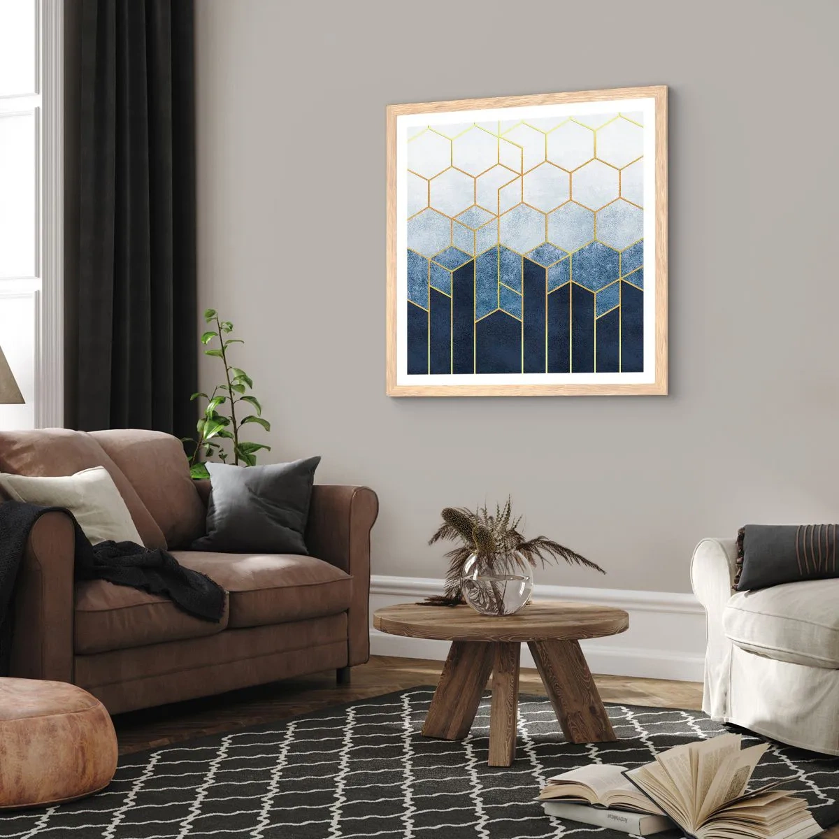 Pôster com moldura de carvalho claro - Composição em ritmo sincopado - 60x60 cm