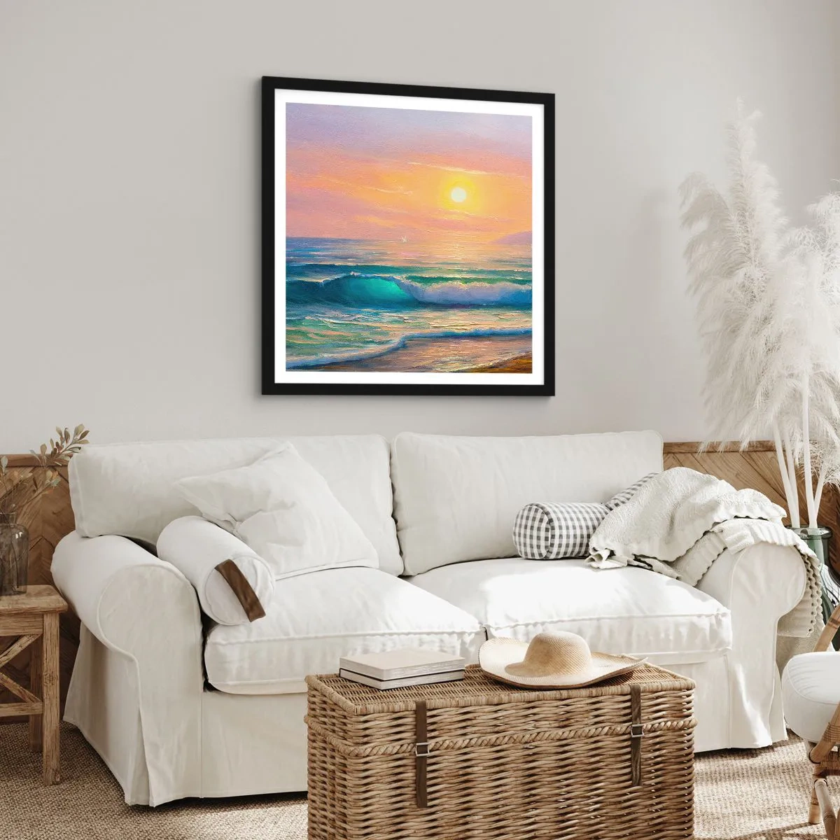 Pôster com moldura preta - O canto turquesa das ondas - 60x60 cm