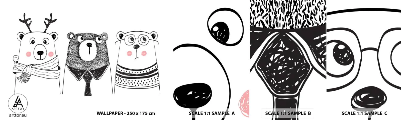 Amostra de Papel de Parede Standard Eco - Urso, ursinho e ursão - Para crianças, Urso, Ilustração - 100x30 cm