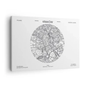Quadro em tela - Um mapa de Cracóvia em estilo minimalista - 70x50cm - Anatomia de Cracóvia - Decoração de parede moderna para a sala de estar e quarto ARTTOR