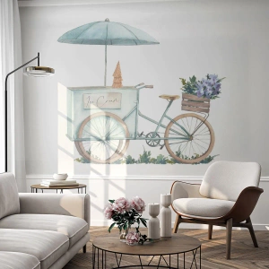 Papel de Parede Premium Sand - Doce lembrança do verão - Pastel, Sorvete, Bicicleta - 100x70 cm