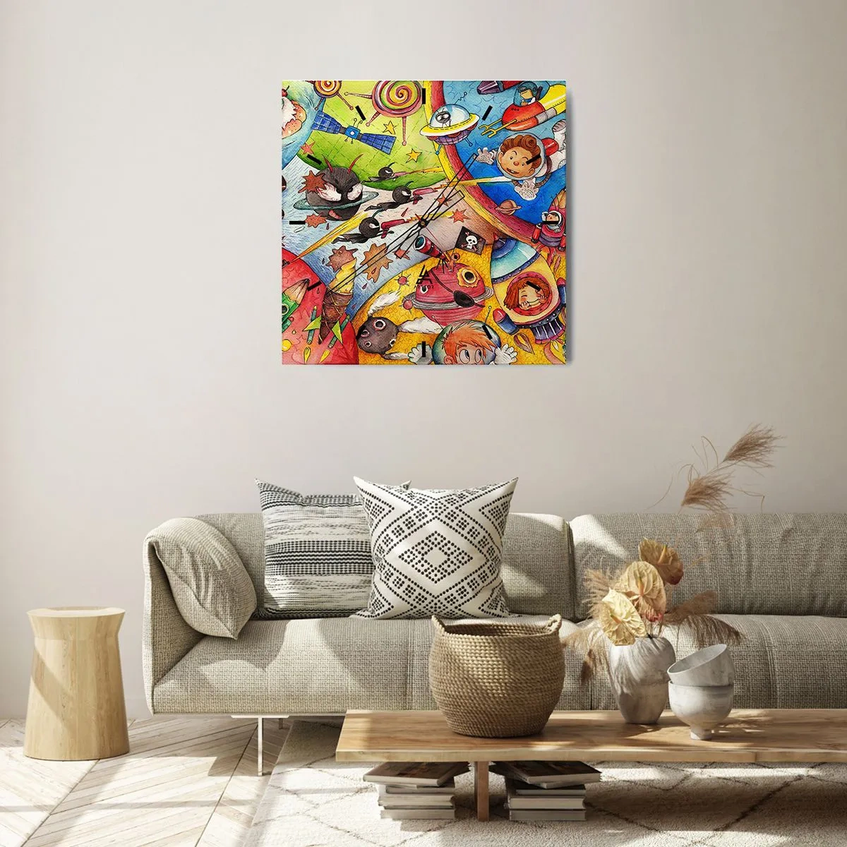 Relógio de parede - Relógio em vidro - Uma grande aventura espacial - 30x30 cm